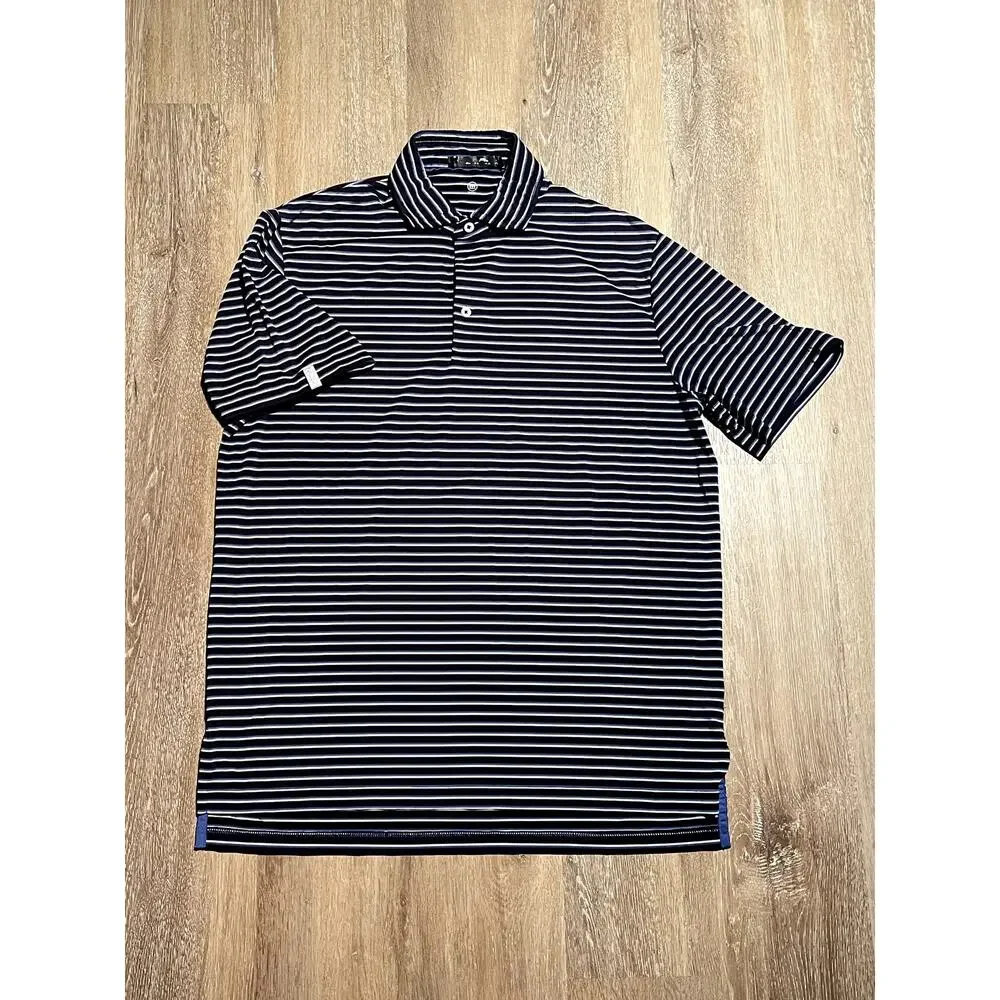 RLX Ralph Lauren Mens M Golf Blue Stripe Polo‎ Wicking Casual EUC